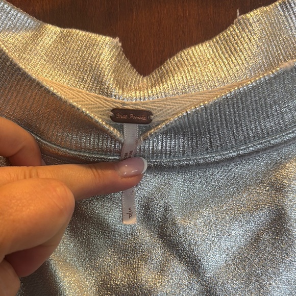 Free People Shiny Silver Oversized Pullover - Picture 2 of 8